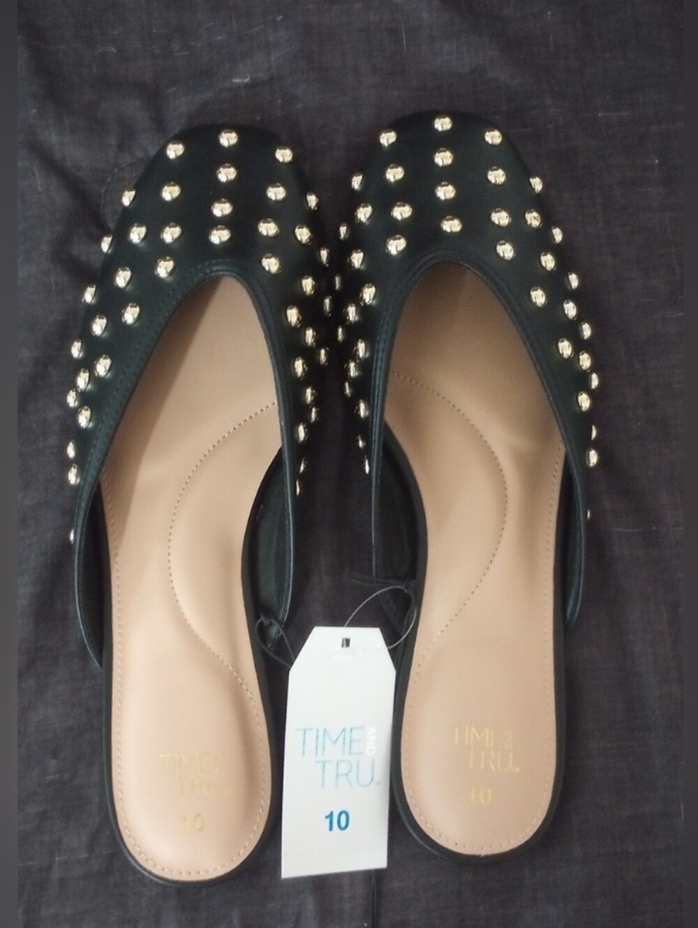 NWT Time and Tru Black Studded Slip-On Mules, Size 10